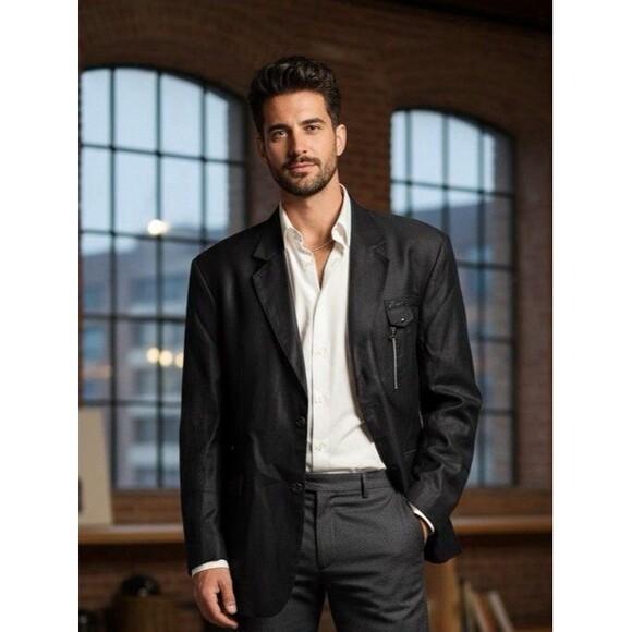 MONDO Men’s 3XL Black Blazer Wax Coated Cotton Designer Italian Style NWOT - Picture 1 of 13